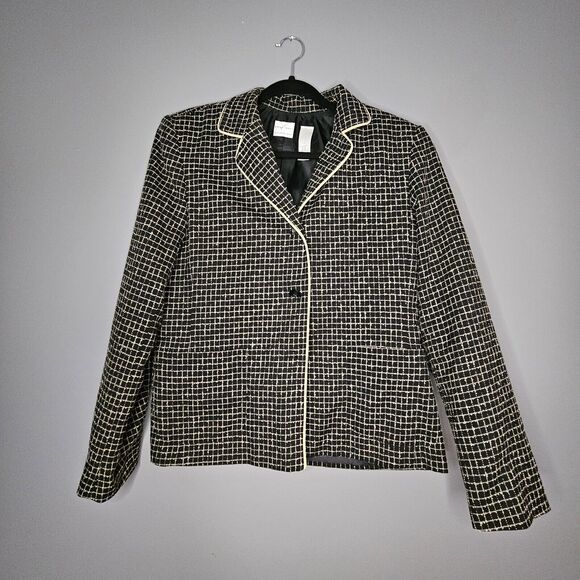 Vintage Emma James Liz Claiborne Black And Tan 3 Button Blazer Womens Size 12 - Picture 1 of 9